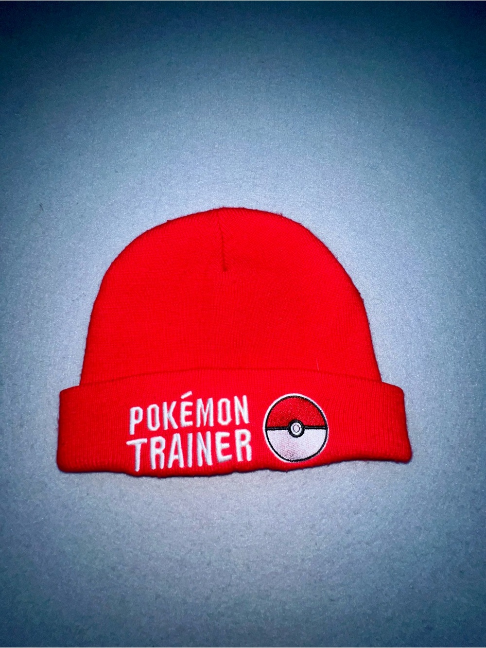 Official Pokémon Trainer Red Beanie Embroidered Pokeball Cuffed Hat 2016